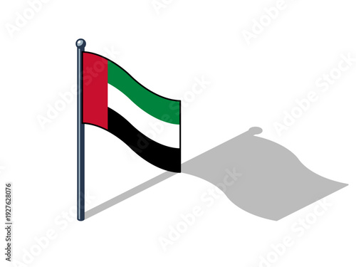 United Arab Emirates flag isometric vector illustration with shadow, UAE flag