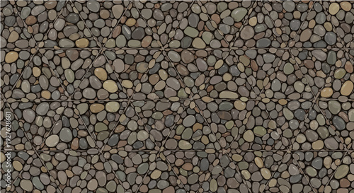 Cartoon seamless repeating cobblestone pavement texture pattern with irregular brown gray stones background design