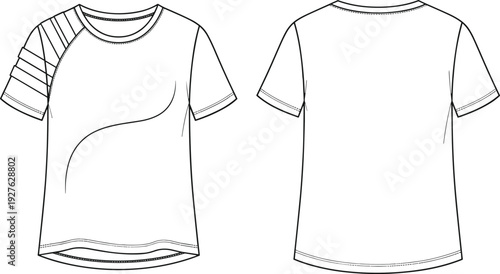 Women short sleeve t shirt vector illustration, front and back view casual tee flat fashion design template