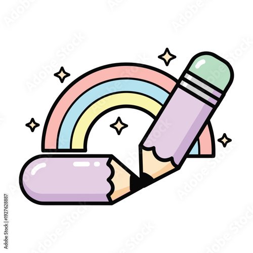 Colorful broken pencil with rainbow and sparkles colors