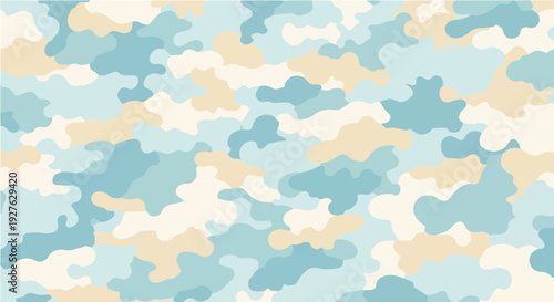 Cartoon seamless blue beige camouflage pattern variant for outdoor adventure texture background