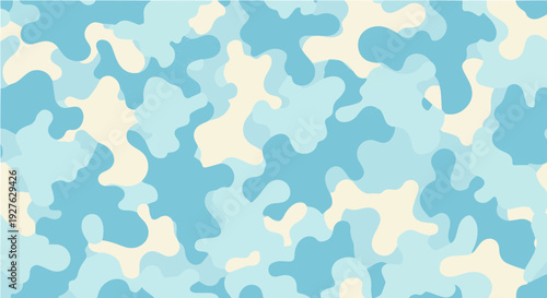 Cartoon seamless light blue white camouflage pattern for cool tone military background design
