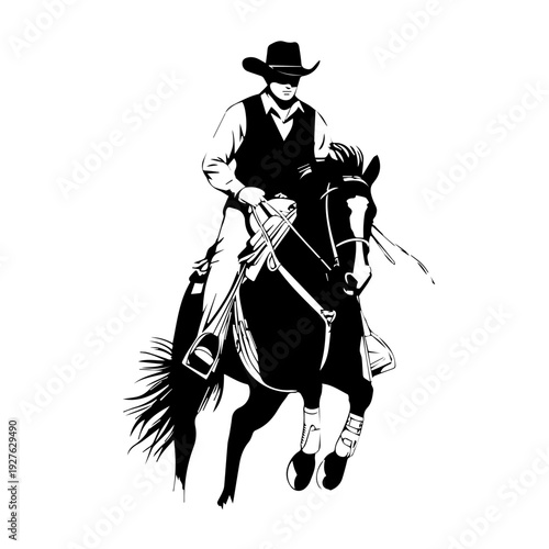 Dynamic Illustration of a Fearless Cowboy Riding a Powerful Jumping Horse Vector