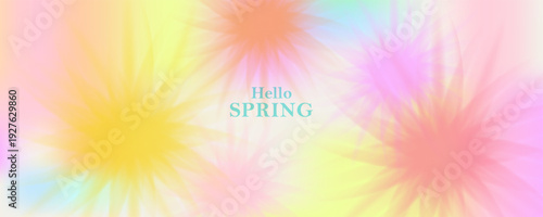 Blurred spring, summer flowers.  Macro flowers. White, pink, yellow soft colors. Blurry landscape with plants. Design for card, invitation, cover, post. Place for text.