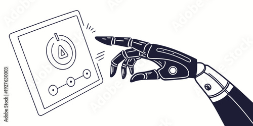 A futuristic robot hand holding a credit card with a security symbol. Vector