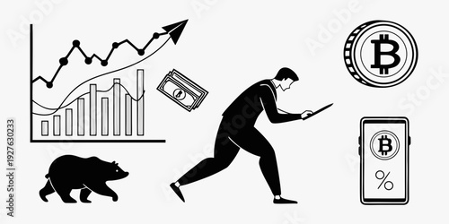 Investor analyzing market trends and cryptocurrency opportunities Vector