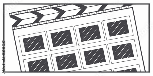 A vintage film reel with a sequence of black and white frames. Vector