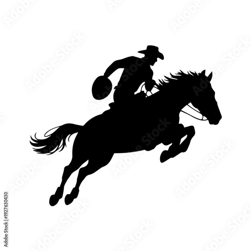 Dynamic Illustration of a Fearless Cowboy Riding a Powerful Jumping Horse Vector