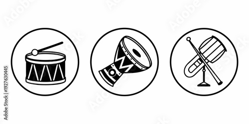 A collection of musical instruments including a drum, saxophone, and trumpet. Vector