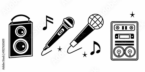 A variety of musical instruments and equipment for live performances and studio recording Vector