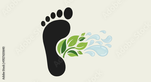 Eco-friendly footprint design with natural leaves and water droplets symbolizing environmental sustainability and a lighter impact on the planet