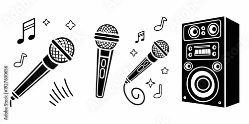 A collection of musical instruments and equipment for a live performance. Vector