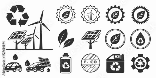 Collection of icons representing various environmental and sustainability concepts Vector