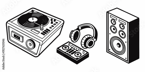 A vintage radio and a modern speaker showcasing the evolution of audio technology Vector