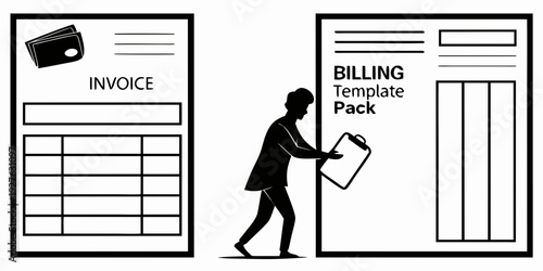 A person is delivering a billing invoice package to a company's office. Vector