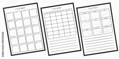 Three blank calendars with different layouts on a white background Vector