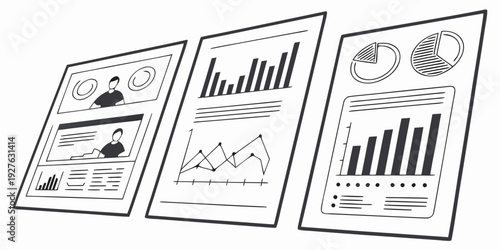A collection of abstract icons representing data analysis and business growth Vector