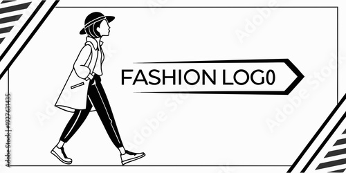 Elegant woman walking with a stylish bag in a modern fashion logo design Vector