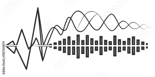 A visual representation of sound waves and their transformation into binary data. Vector