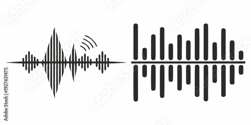 Visual representation of sound waves transitioning into a digital audio waveform Vector