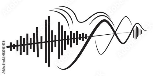 Abstract representation of sound waves and their transformation into musical notes Vector