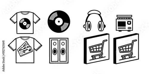 Vintage music equipment and accessories in black and white Vector
