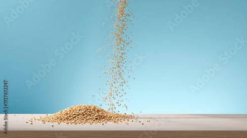 Wallpaper Mural Golden Grains in Descent: A captivating display of golden grains cascading down, forming a small mound, the scene set against a serene backdrop Torontodigital.ca