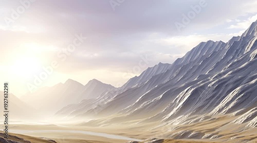 Wallpaper Mural Majestic Mountainscape: A breathtaking panorama of rugged mountain ranges, sculpted by time and nature. The scene evokes a sense of vastness and wonder. Torontodigital.ca