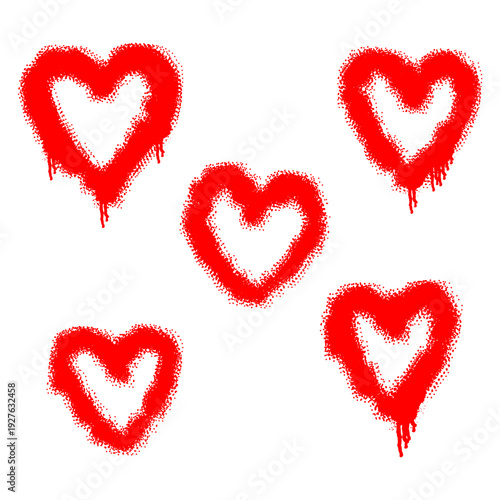 Spray brush heart shape set vector for edgy romance graphics. Ideal for symbolizing alternative love, passionate youth culture, and urban street art affection.