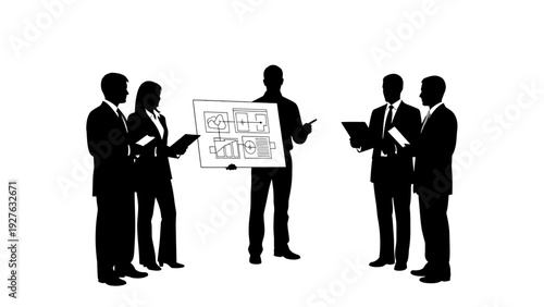 Corporate Team Project Presentation Silhouette Representing Strategic Planning, Professional Collaboration, and Business Workflow Design