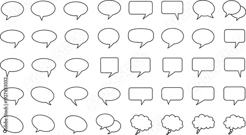 Speech bubble vector set, comic dialog and thought balloons collection, outline chat box icons flat design