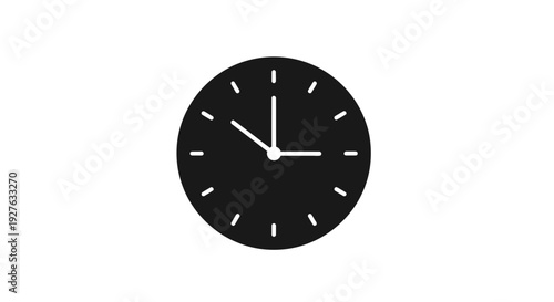 Black Clock Face with White Hands.