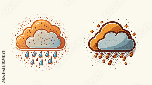 Vibrant and cheerful cartoon cloud illustrations showcasing gentle rain, perfect for depicting various weather conditions in a fun, accessible style for design projects and digital media