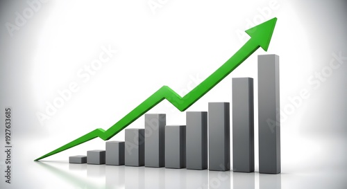 A green arrow showing an upward trend on a bar graph with increasing bars Free Download A green arrow showing an upward trend on a bar graph with increasing bars - GFXLoad