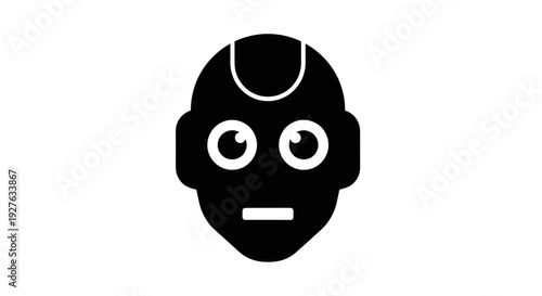 Simple Black and White Robot Face Illustration.