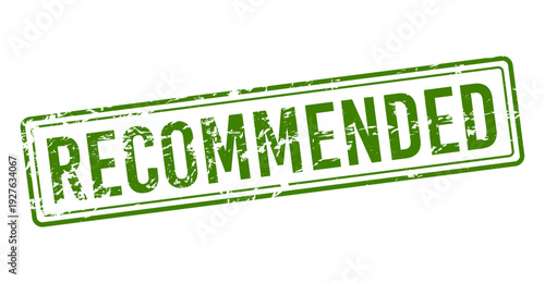 Recommended square stamp with vintage grunge texture, distressed approval sign isolated on white background, retro rubber stamp design for quality marks, certification, marketing, branding, and