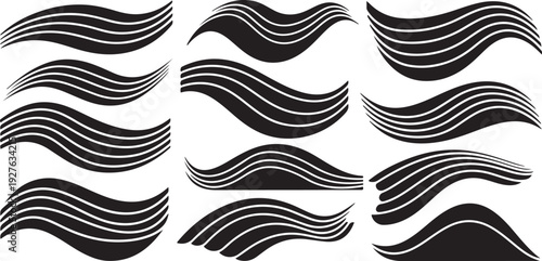 Black and white wavy lines abstract design elements set