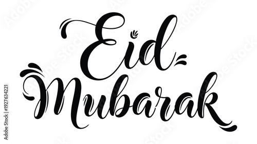 Elegant cursive writing of the greeting eid mubarak for festive celebrations