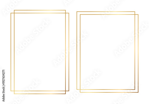 Luxury gold borders with glowing gradient effect, rectangular curved frames isolated on transparent background for premium branding, invitations, certificates, packaging, posters, and elegant graphic