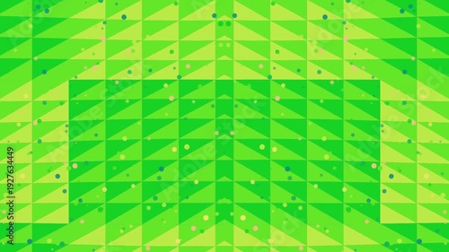 Geometric pattern on a vibrant green background with abstract shapes and lines viewed from directly above