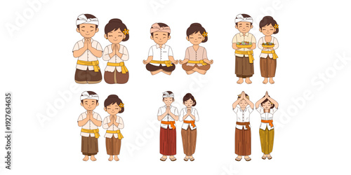 Balinese Couple Praying in Nyepi Day Set