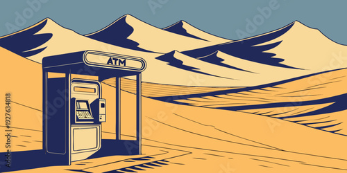 Aerial view of a small village with white houses and blue roofs in a desert landscape Vector