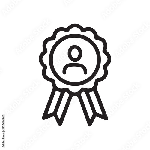 A black and white illustration of a sad face on a ribbon badge