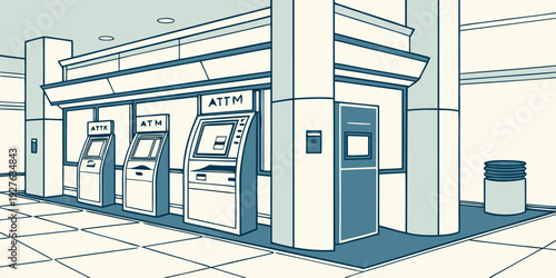 A detailed illustration of a modern fire station with open doors and a fire truck parked inside Vector