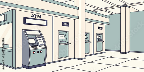 A row of public restrooms with accessible stalls and baby changing facilities. Vector