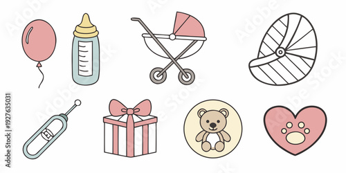 A delightful assortment of baby-themed icons and illustrations Vector