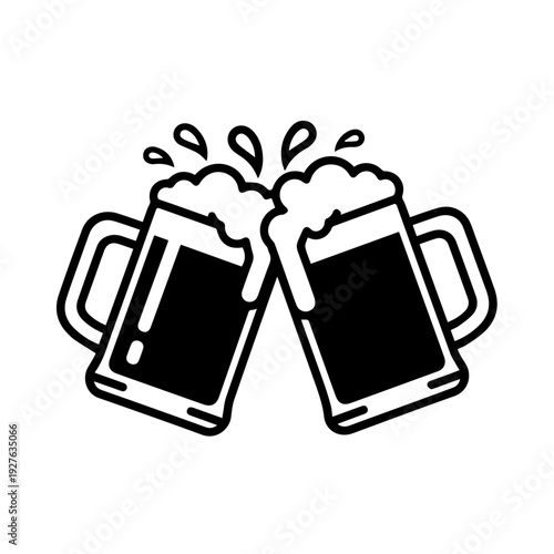 Two beer mugs clinking together with foam overflowing in a celebration