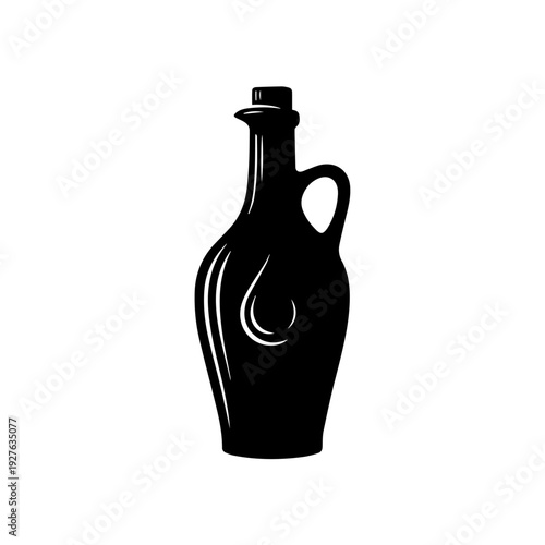 An illustration of a jug with a handle and stopper on a plain background from a front viewpoint