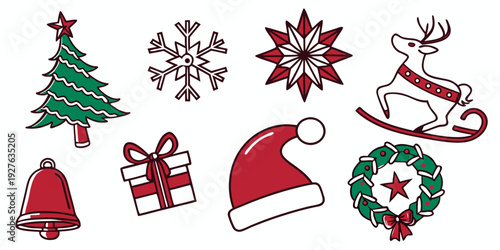 A vibrant collection of festive holiday ornaments and decorations Vector