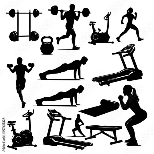 People Exercising with Various Fitness Equipment in a Gym Setting from Multiple Angles